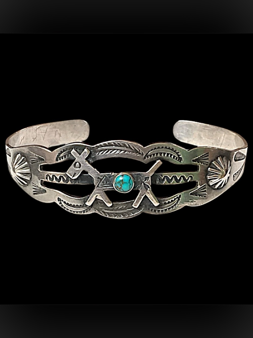 Vintage Sterling Silver Turquoise Native American Cuff Bracelet Artisan Signed